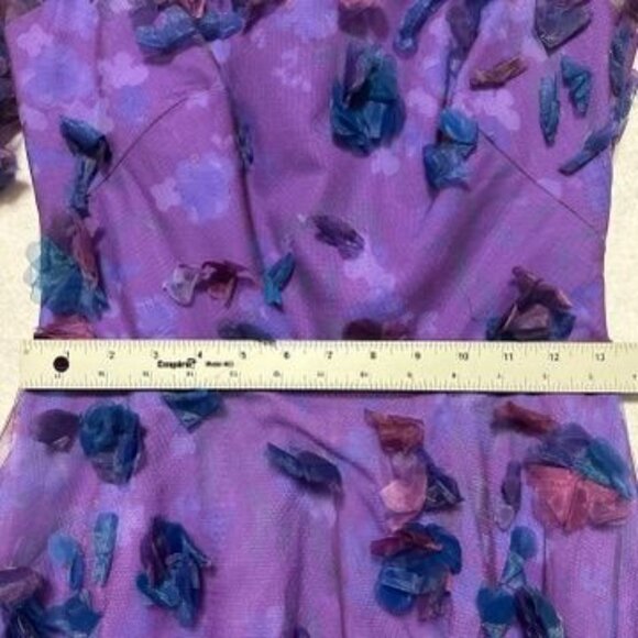 Marchesa Notte Purple & Blue 3D Floral Tulle Off-Shoulder Cocktail Dress Size 4 - Picture 7 of 12